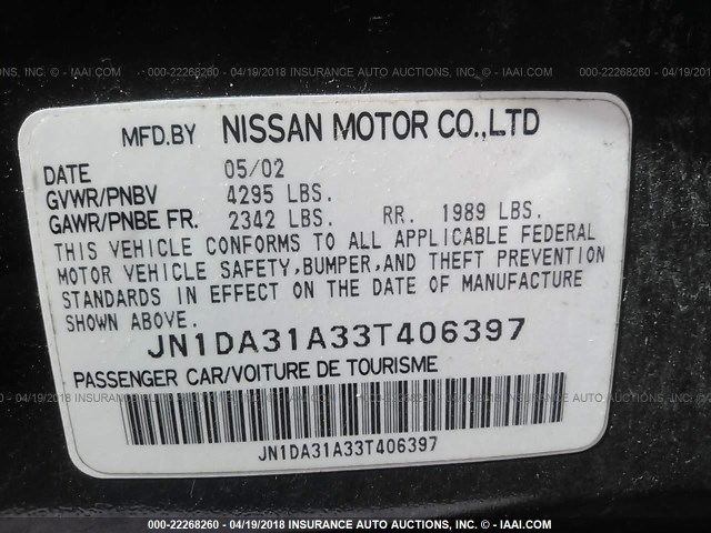 JN1DA31A33T406397 - 2003 NISSAN MAXIMA GLE/SE BLUE photo 9