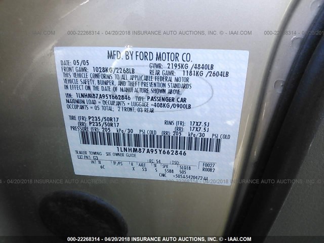 1LNHM87A95Y662846 - 2005 LINCOLN LS 棕色 照片 9