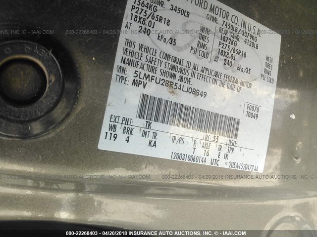 5LMFU28R54LJ08849 - 2004 LINCOLN NAVIGATOR GRAY photo 9