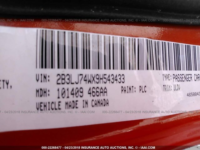 2B3LJ74WX9H543433 - 2009 DODGE CHALLENGER SRT-8 橙色 照片 9