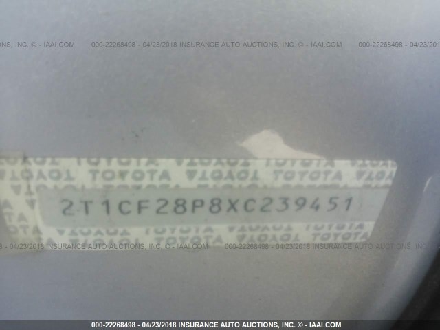 2T1CF28P8XC239451 - 1999 TOYOTA CAMRY SOLARA SE/SLE Gümüş foto 9