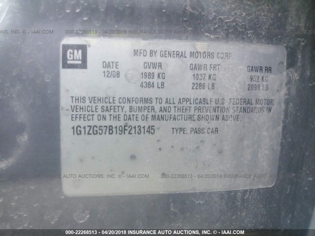 1G1ZG57B19F213145 - 2009 CHEVROLET MALIBU LS 灰色 照片 9