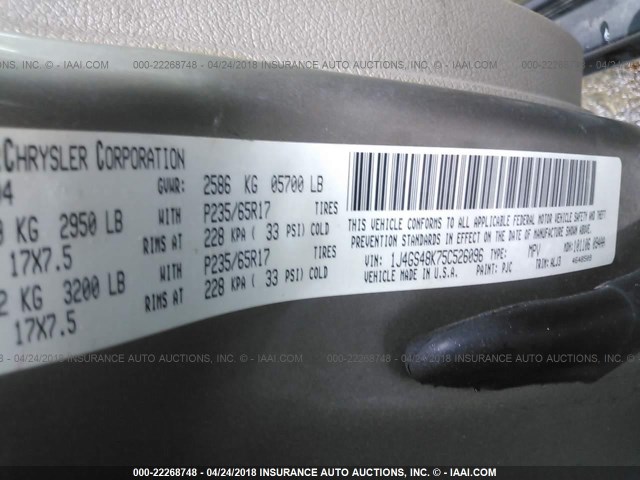 1J4GS48K75C526096 - 2005 JEEP GRAND CHEROKEE LAREDO/COLUMBIA/FREEDOM 棕色 照片 9