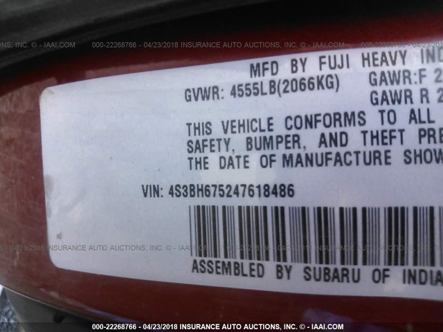 4S3BH675247618486 - 2004 SUBARU LEGACY OUTBACK AWP 橙色 照片 9