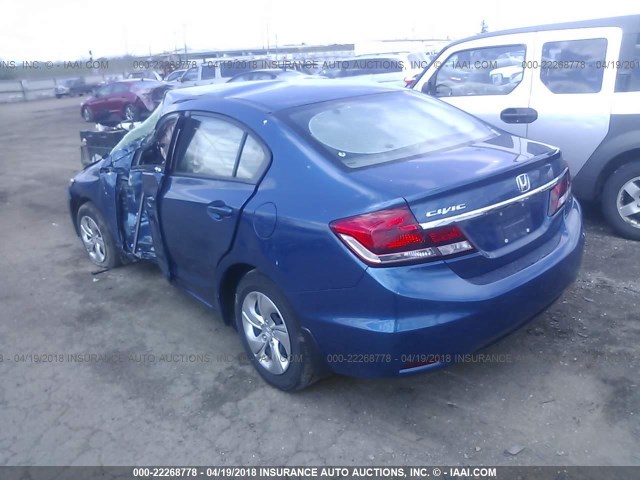 19XFB2F55DE044270 - 2013 HONDA CIVIC LX BLUE photo 3