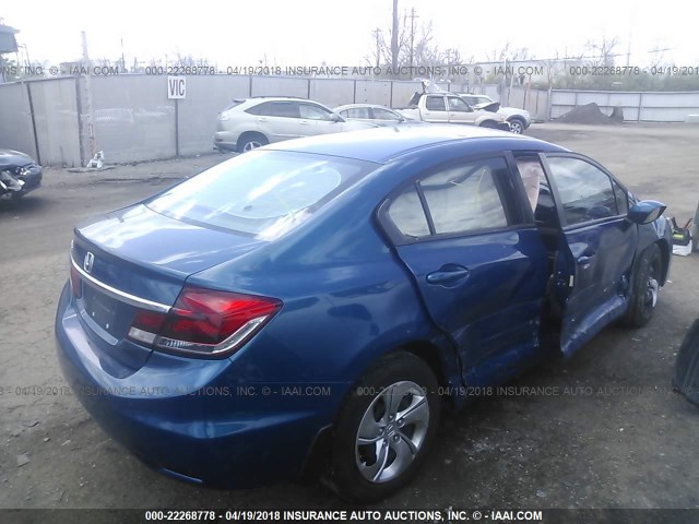 19XFB2F55DE044270 - 2013 HONDA CIVIC LX BLUE photo 4