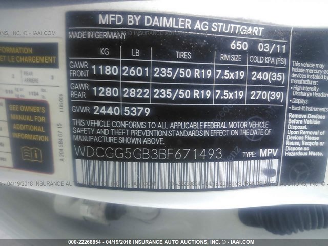 WDCGG5GB3BF671493 - 2011 MERCEDES-BENZ GLK 350 WHITE photo 9