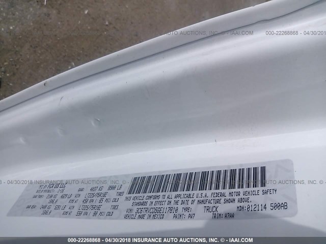 3C6TRVCD5GE117810 - 2016 RAM PROMASTER 2500 2500 HIGH WHITE photo 9