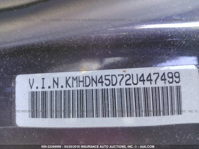 KMHDN45D72U447499 - 2002 HYUNDAI ELANTRA GLS/GT GRAY photo 9