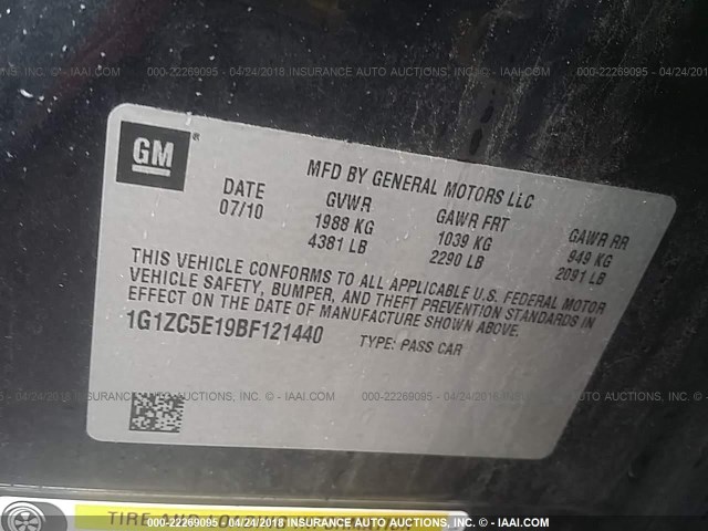 1G1ZC5E19BF121440 - 2011 CHEVROLET MALIBU 1LT 黑色 照片 9