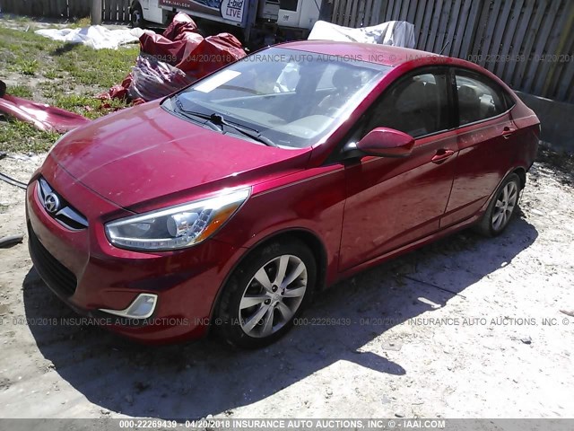 KMHCU4AE2EU738185 - 2014 HYUNDAI ACCENT GLS/SE RED photo 2