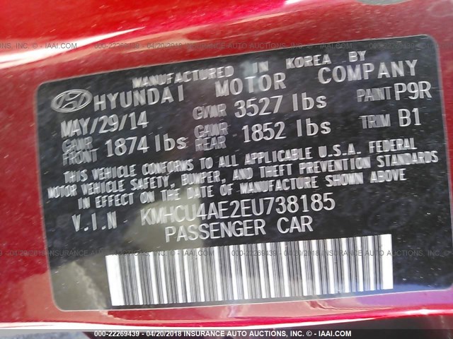 KMHCU4AE2EU738185 - 2014 HYUNDAI ACCENT GLS/SE RED photo 9