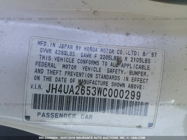 JH4UA2653WC000299 - 1998 ACURA 2.5TL WHITE photo 9