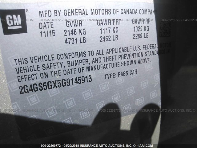 2G4GS5GX5G9145913 - 2016 BUICK REGAL PREMIUM Champagne photo 9