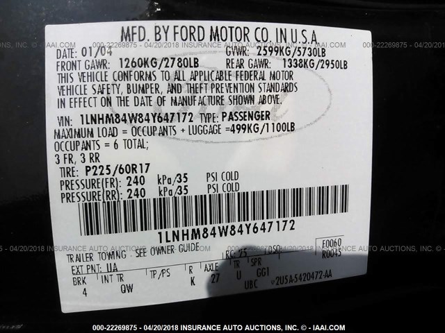 1LNHM84W84Y647172 - 2004 LINCOLN TOWN CAR EXECUTIVE L BLACK photo 9