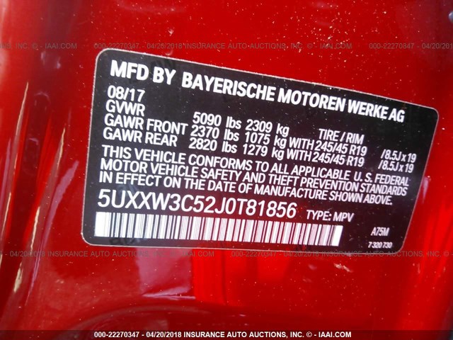 5UXXW3C52J0T81856 - 2018 BMW X4 XDRIVE28I RED photo 9