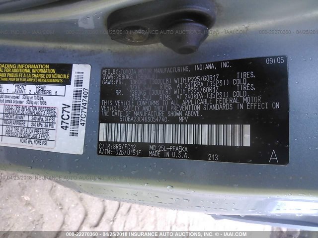 5TDBA23C46S054740 - 2006 TOYOTA SIENNA LE BLUE photo 9