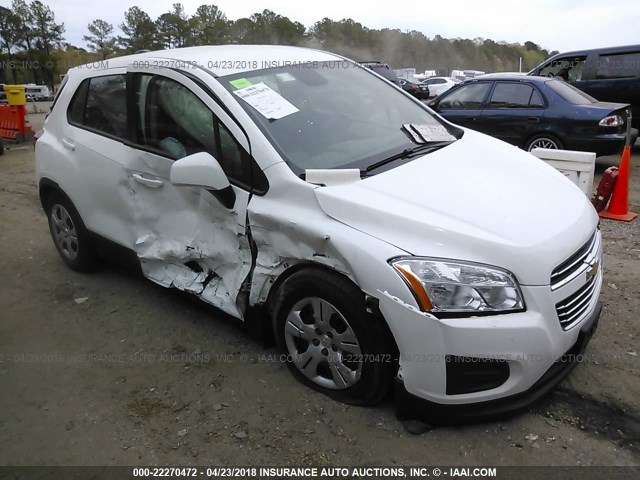 KL7CJKSB0FB203601 - 2015 CHEVROLET TRAX LS WHITE photo 1