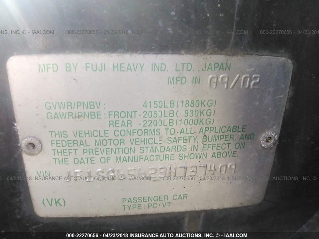 JF1SG65623H737409 - 2003 SUBARU FORESTER 2.5XS Qara foto 9