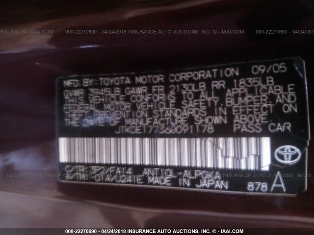 JTKDE177360091178 - 2006 TOYOTA SCION TC 紫色 照片 9