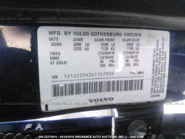 YV1SZ59H341157939 - 2004 VOLVO XC70 BLUE photo 9