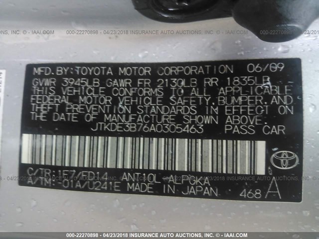 JTKDE3B76A0305463 - 2010 TOYOTA SCION TC 银色 照片 9