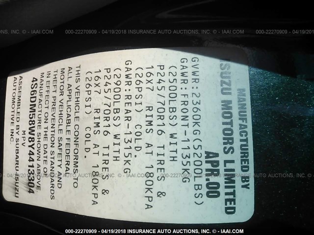 4S6DM58W8Y4413304 - 2000 HONDA PASSPORT EX/LX 绿色 照片 9