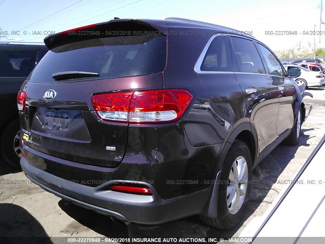 5XYPG4A37GG029719 - 2016 KIA SORENTO LX/L MAROON photo 4