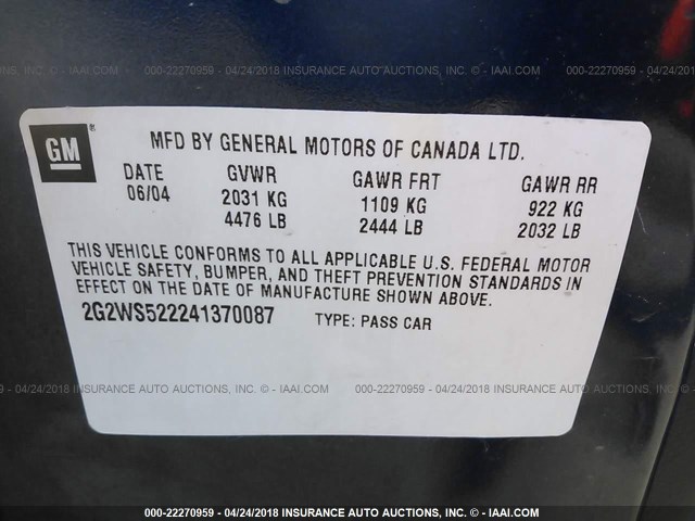 2G2WS522241370087 - 2004 PONTIAC GRAND PRIX GT2 ლურჯი ფოტო 9