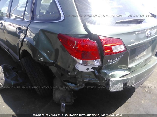 4S4BRBAC9B3420937 - 2011 SUBARU OUTBACK 2.5I GREEN photo 6