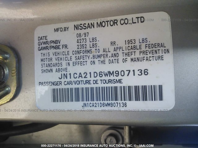 JN1CA21D6WM907136 - 1998 NISSAN MAXIMA GLE/GXE/SE BROWN photo 9