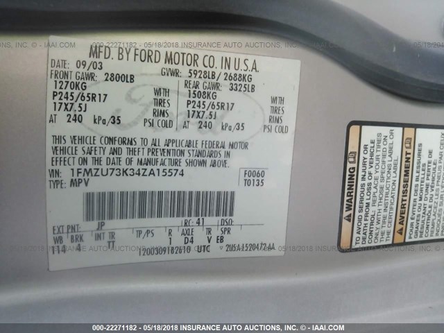 1FMZU73K34ZA15574 - 2004 FORD EXPLORER XLT/XLT SPORT/NBX SILVER photo 9