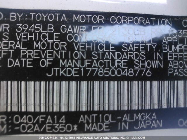 JTKDE177850048776 - 2005 TOYOTA SCION TC 白色 照片 9