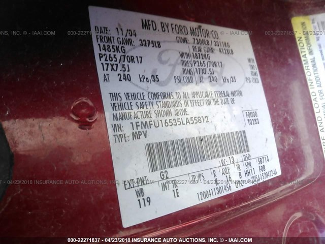 1FMFU16535LA55812 - 2005 FORD EXPEDITION XLT Qırmızı foto 9