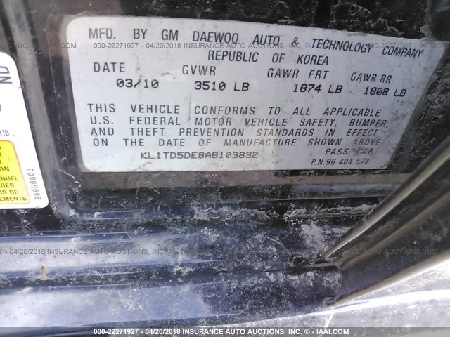 KL1TD5DE8AB103832 - 2010 CHEVROLET AVEO LS/LT 黑色 照片 9