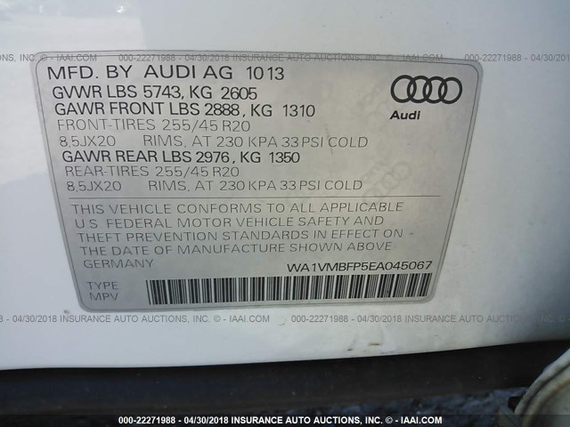 WA1VMBFP5EA045067 - 2014 AUDI Q5 TDI/PRESTIGE Ağ foto 9