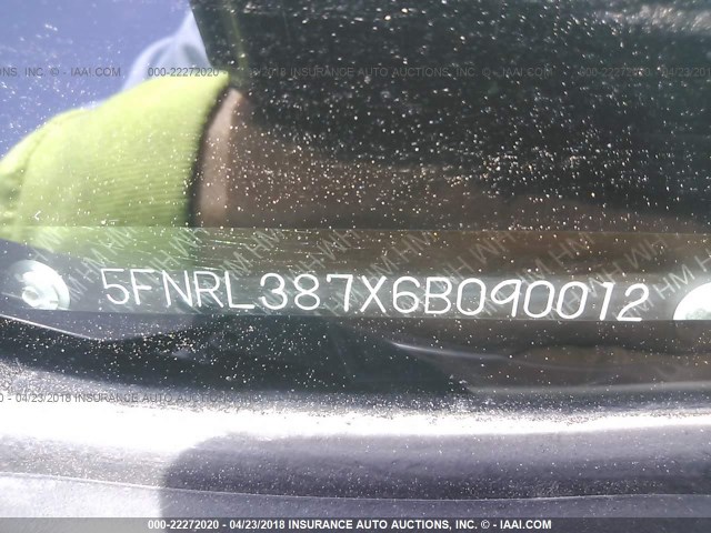 5FNRL387X6B090012 - 2006 HONDA ODYSSEY EXL WHITE photo 9