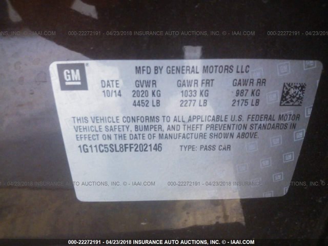 1G11C5SL8FF202146 - 2015 CHEVROLET MALIBU 1LT 勃艮第红 照片 9