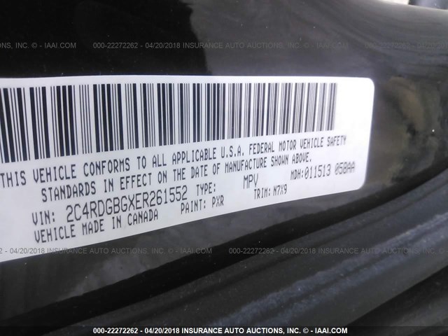 2C4RDGBGXER261552 - 2014 DODGE GRAND CARAVAN SE BLACK photo 9