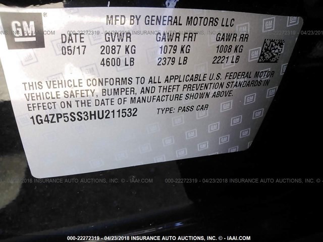 1G4ZP5SS3HU211532 - 2017 BUICK LACROSSE ESSENCE შავი ფოტო 9