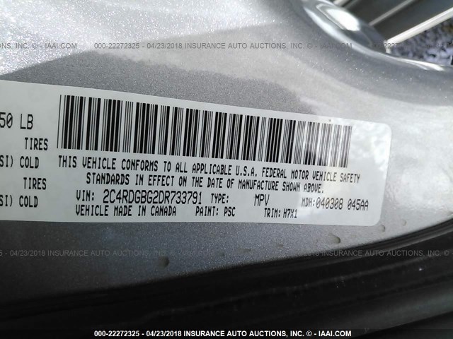 2C4RDGBG2DR733791 - 2013 DODGE GRAND CARAVAN SE SILVER photo 9