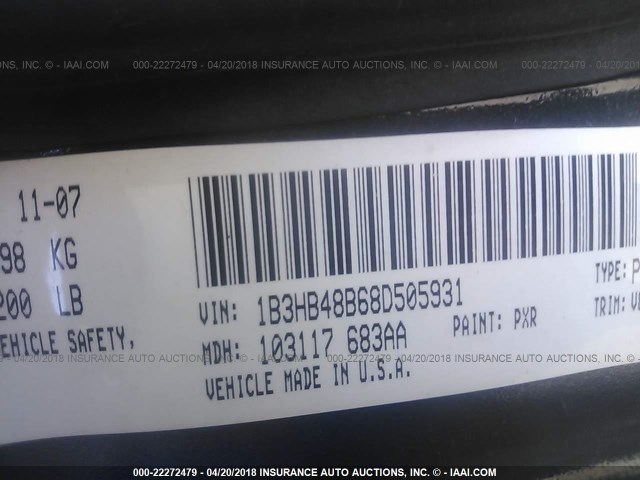 1B3HB48B68D505931 - 2008 DODGE CALIBER SXT BLACK photo 9