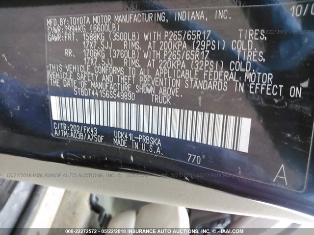 5TBDT44156S549890 - 2006 TOYOTA TUNDRA DOUBLE CAB SR5 BLACK photo 9