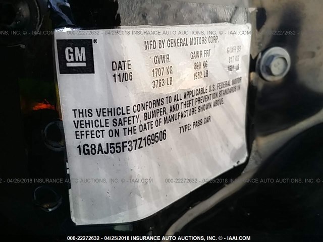 1G8AJ55F37Z169506 - 2007 SATURN ION LEVEL 2 GRAY photo 9