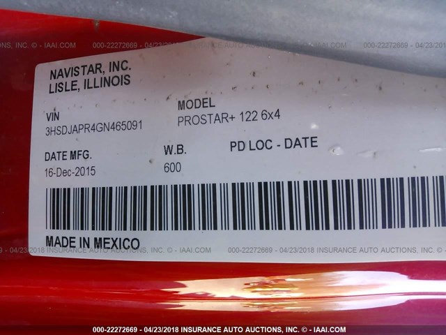 3HSDJAPR4GN465091 - 2016 INTERNATIONAL PROSTAR غير معروف صورة 10