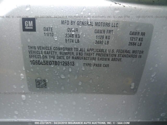 1G6DL5ED7B0129313 - 2011 CADILLAC CTS PERFORMANCE COLLECTION Серебристый фото 9