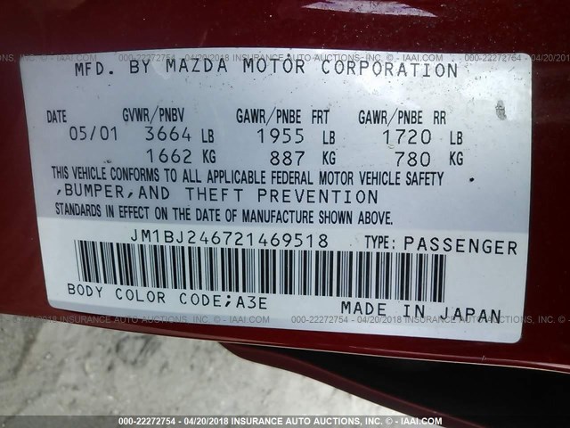 JM1BJ246721469518 - 2002 MAZDA PROTEGE PR5 红色 照片 9