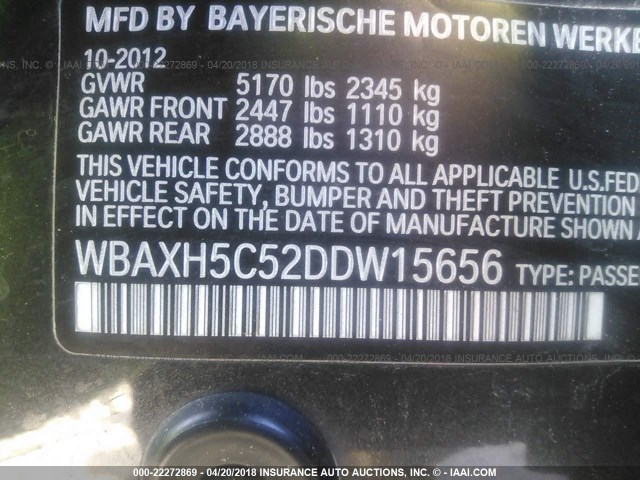 WBAXH5C52DDW15656 - 2013 BMW 528 XI GRAY photo 9