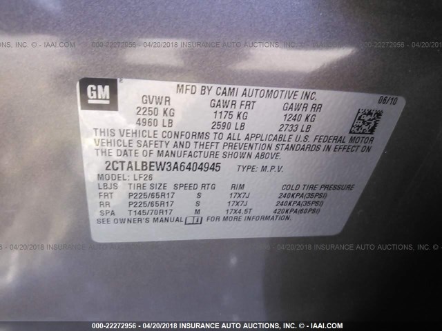 2CTALBEW3A6404945 - 2010 GMC TERRAIN SLE BEIGE photo 9