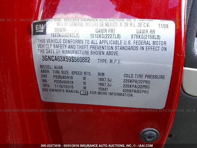 3GNCA63X59S580882 - 2009 CHEVROLET HHR SS 红色 照片 9